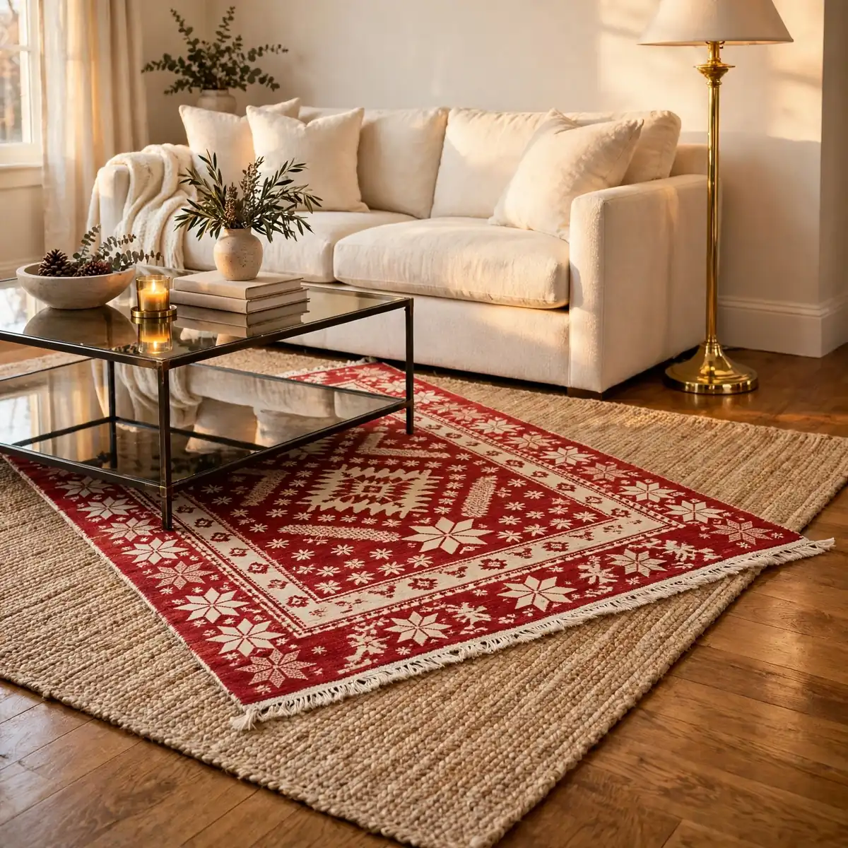 25 Christmas Living Room Decor Ideas for a Magical Holiday Home christmas living room decor ideas: Warm the Floor With Layered Rugs