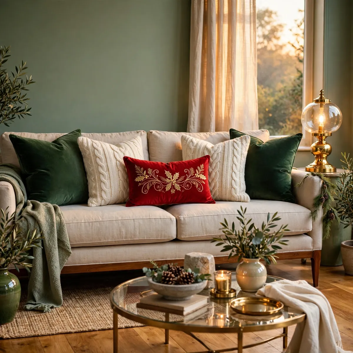 25 Christmas Living Room Decor Ideas for a Magical Holiday Home christmas living room decor ideas: Do a Full Festive Pillow Swap