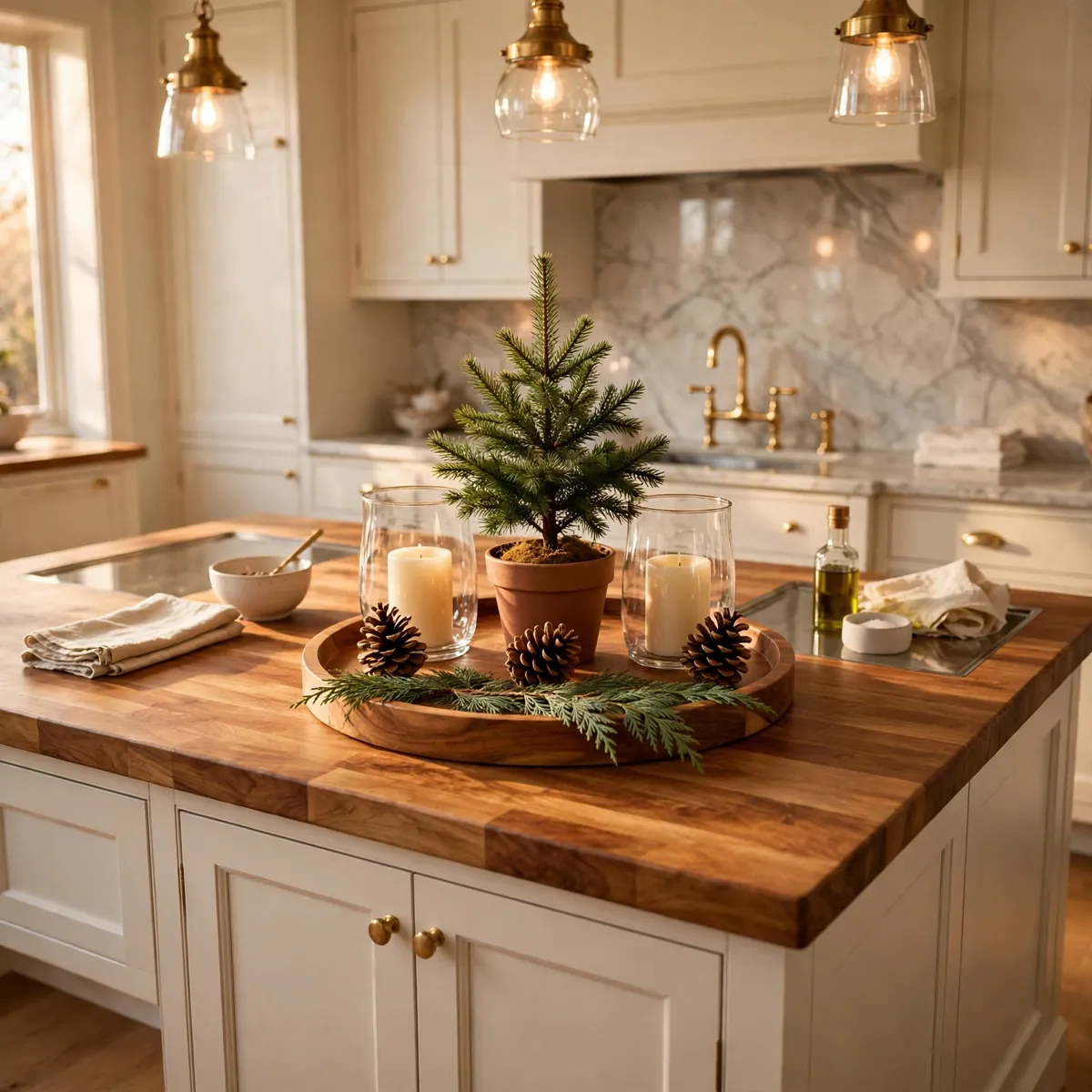 christmas kitchen decor ideas: Style a Holiday Tray on the Island