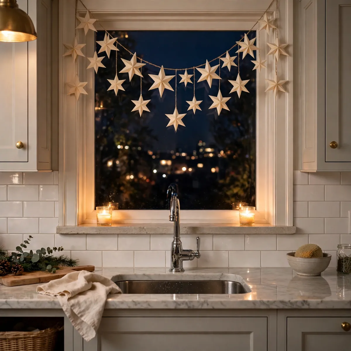 christmas kitchen decor ideas: Dress the Window With a Garland