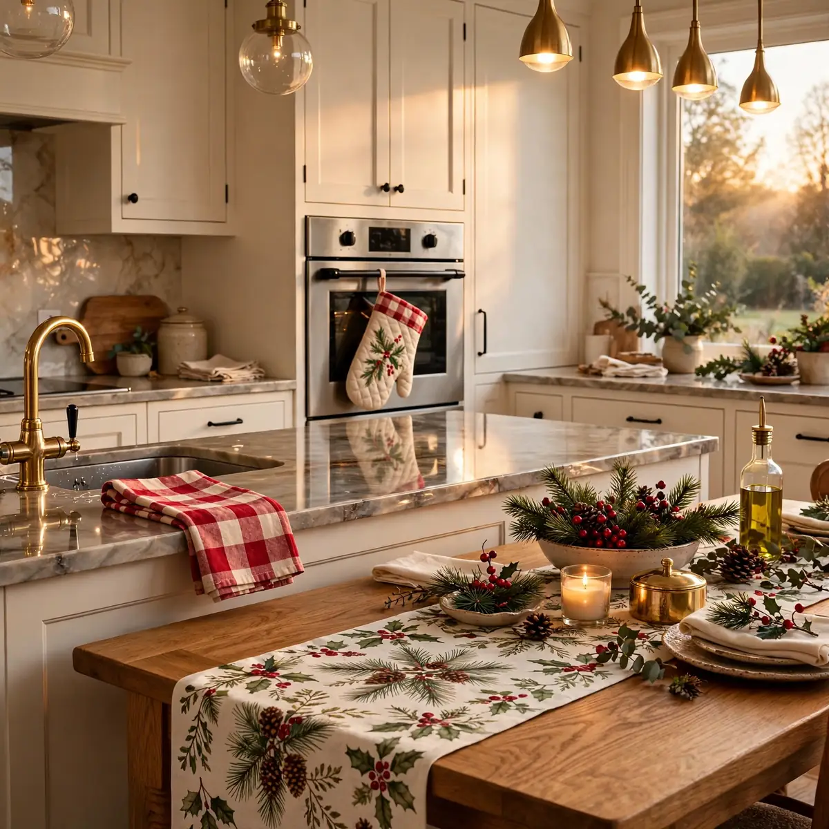 christmas kitchen decor ideas: Swap in Holiday Linens