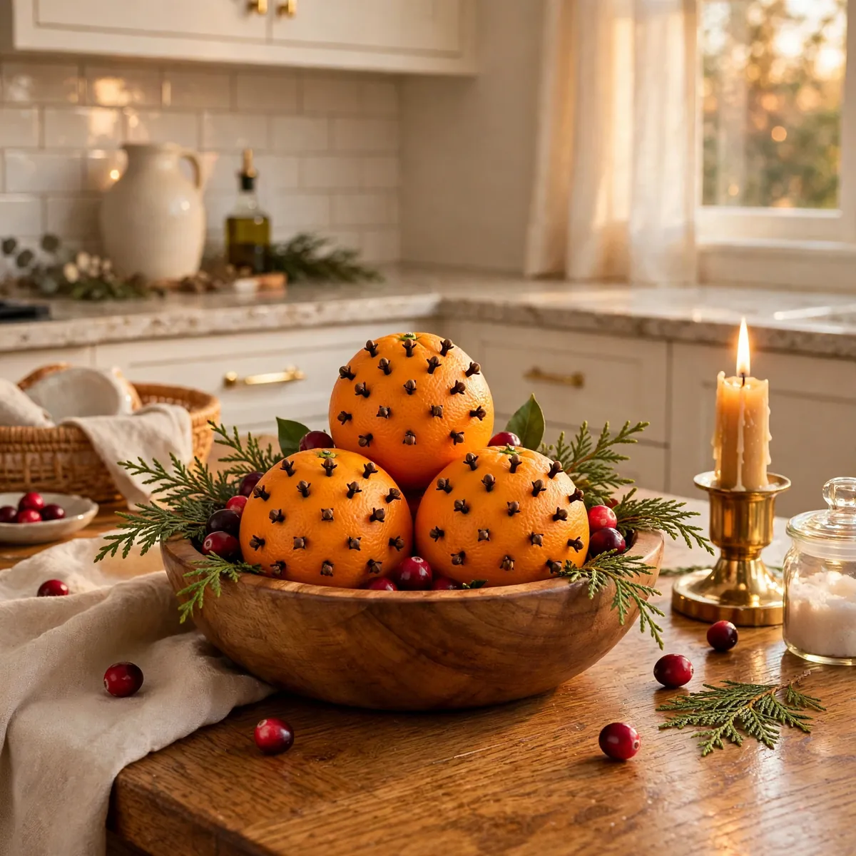 christmas kitchen decor ideas: Fill a Bowl With Clove-Studded Oranges