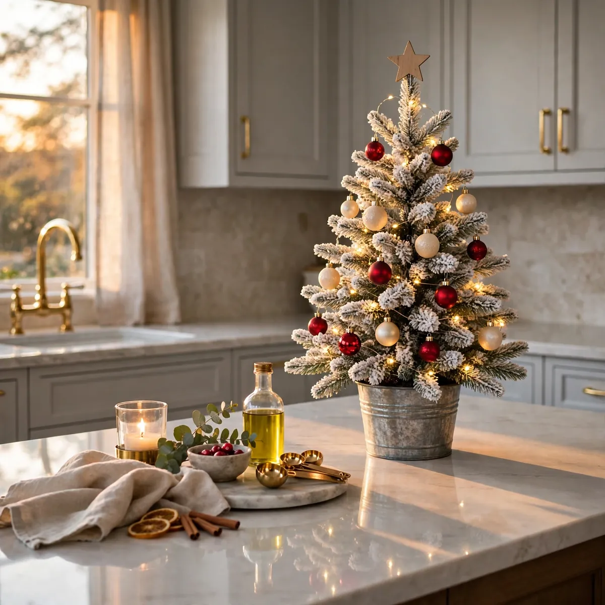 christmas kitchen decor ideas: Place a Mini Tree on the Counter