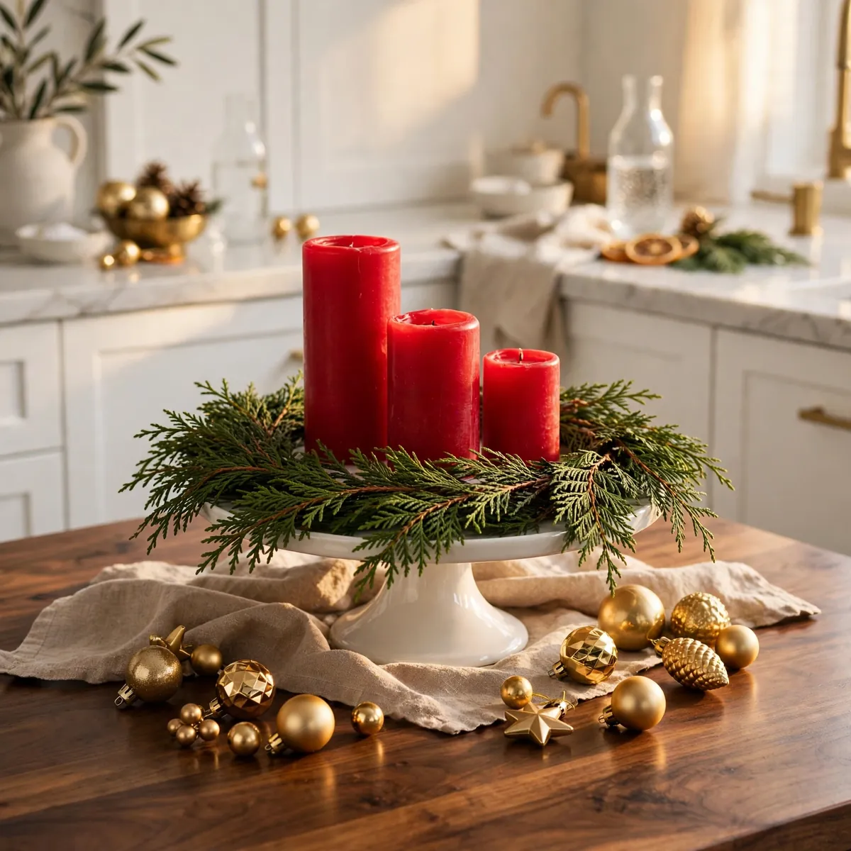 christmas kitchen decor ideas: Build a Cake-Stand Centerpiece