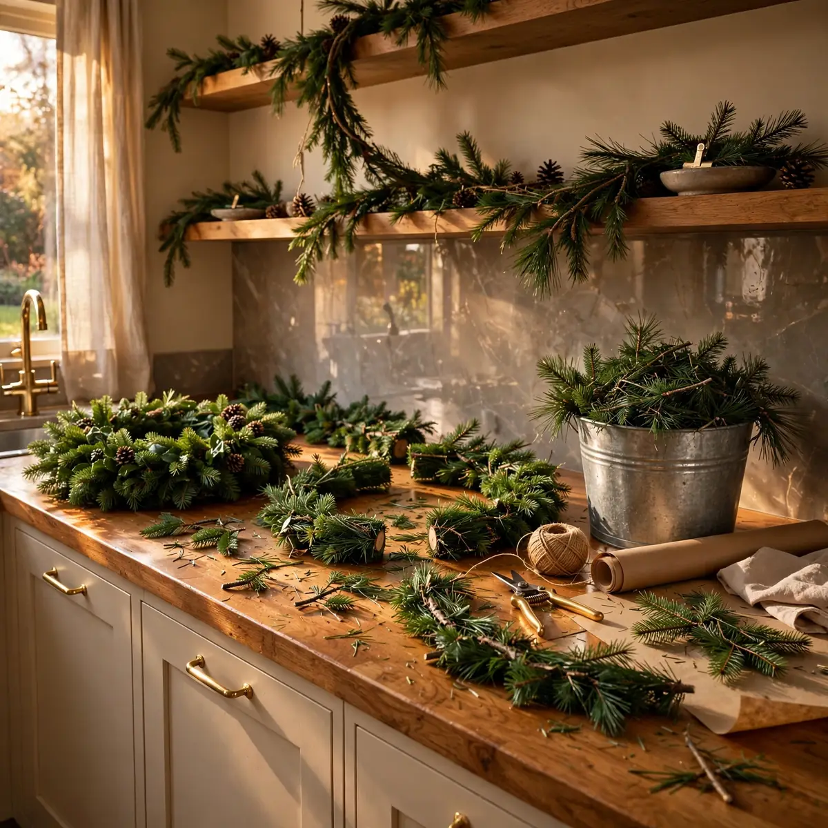 christmas kitchen decor ideas: Source Greenery Like a Budget Decorator