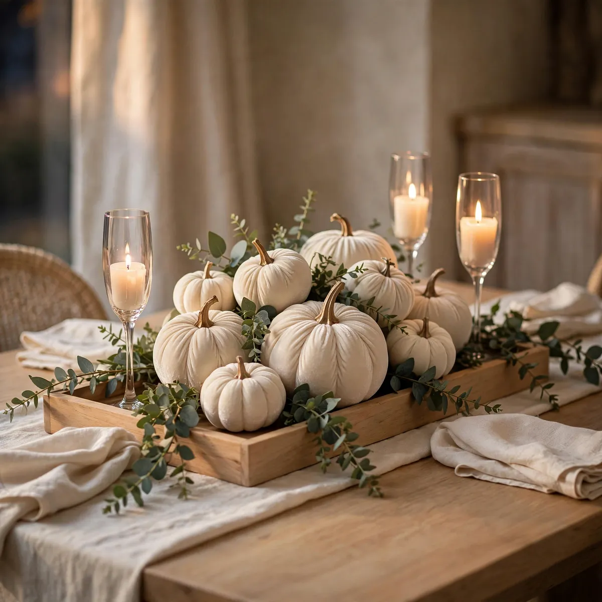 white pumpkin decor ideas: Stacked White Pumpkin Topiary for the Entryway