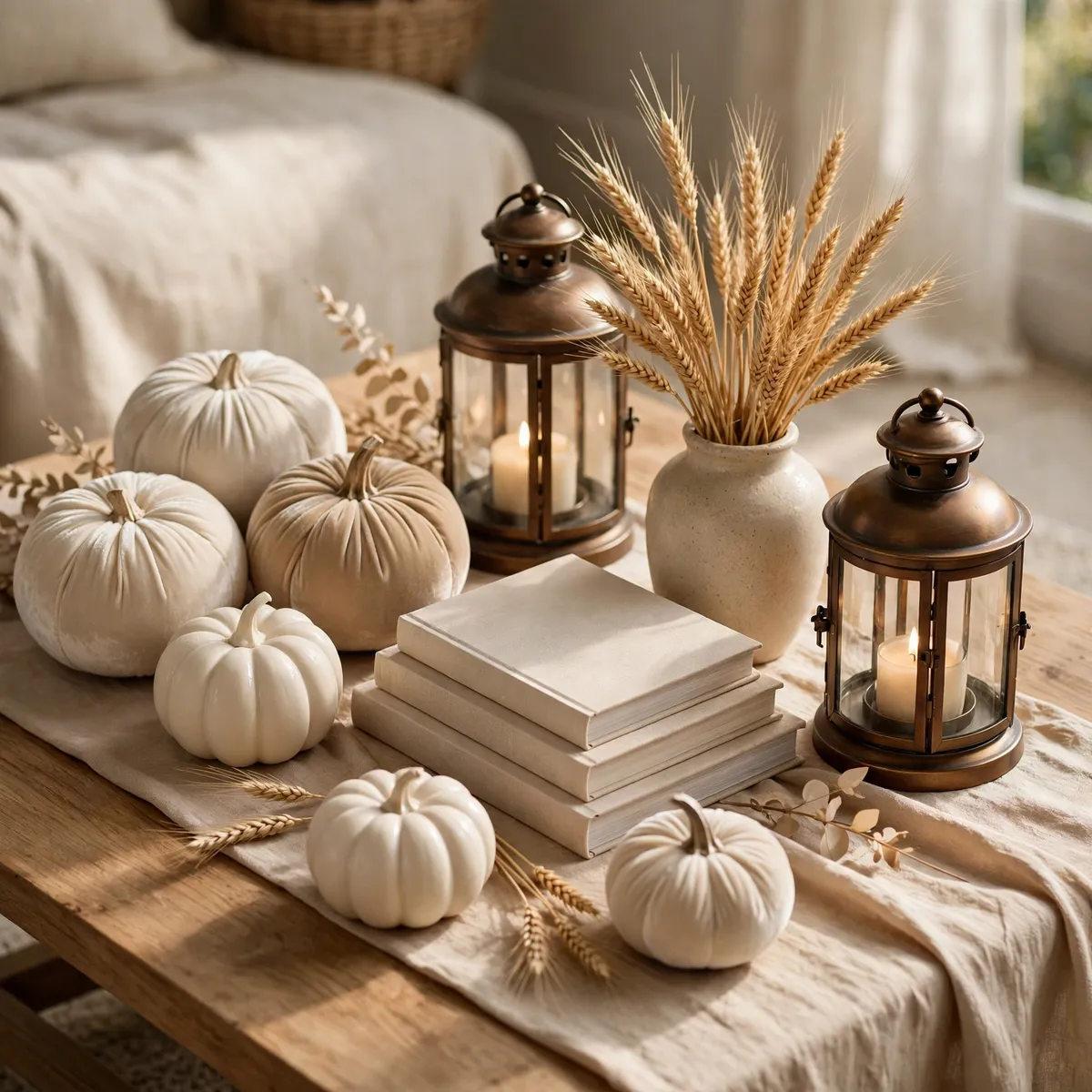 white pumpkin decor ideas: Blush Ombré Painted Pumpkins