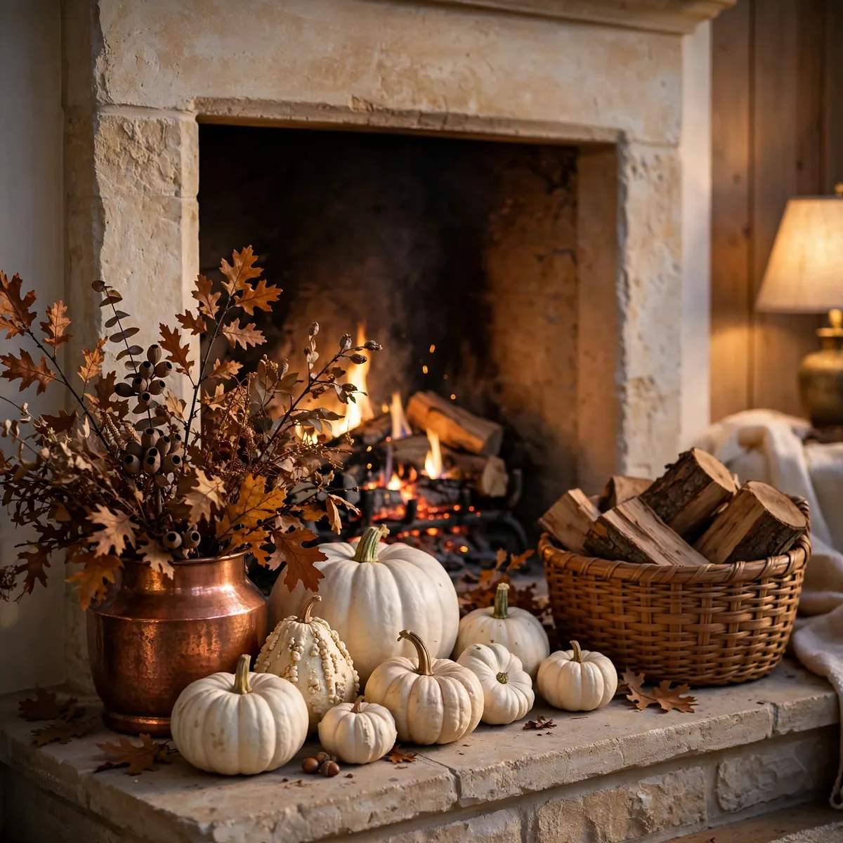 white pumpkin decor ideas: Warm Wood Entryway Console Display