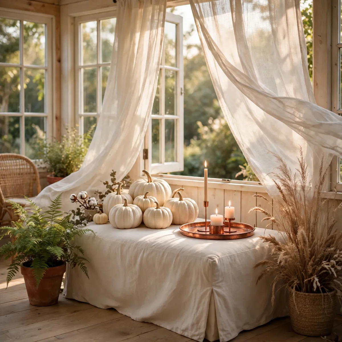 white pumpkin decor ideas: Forest-Floor Rustic Pairing with Pinecones
