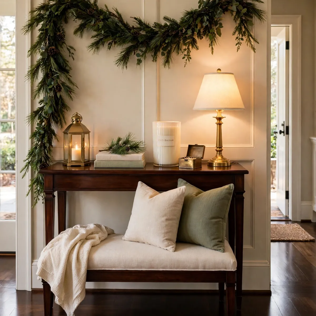 christmas entryway decor ideas: Pine-Scented Welcome at the Threshold
