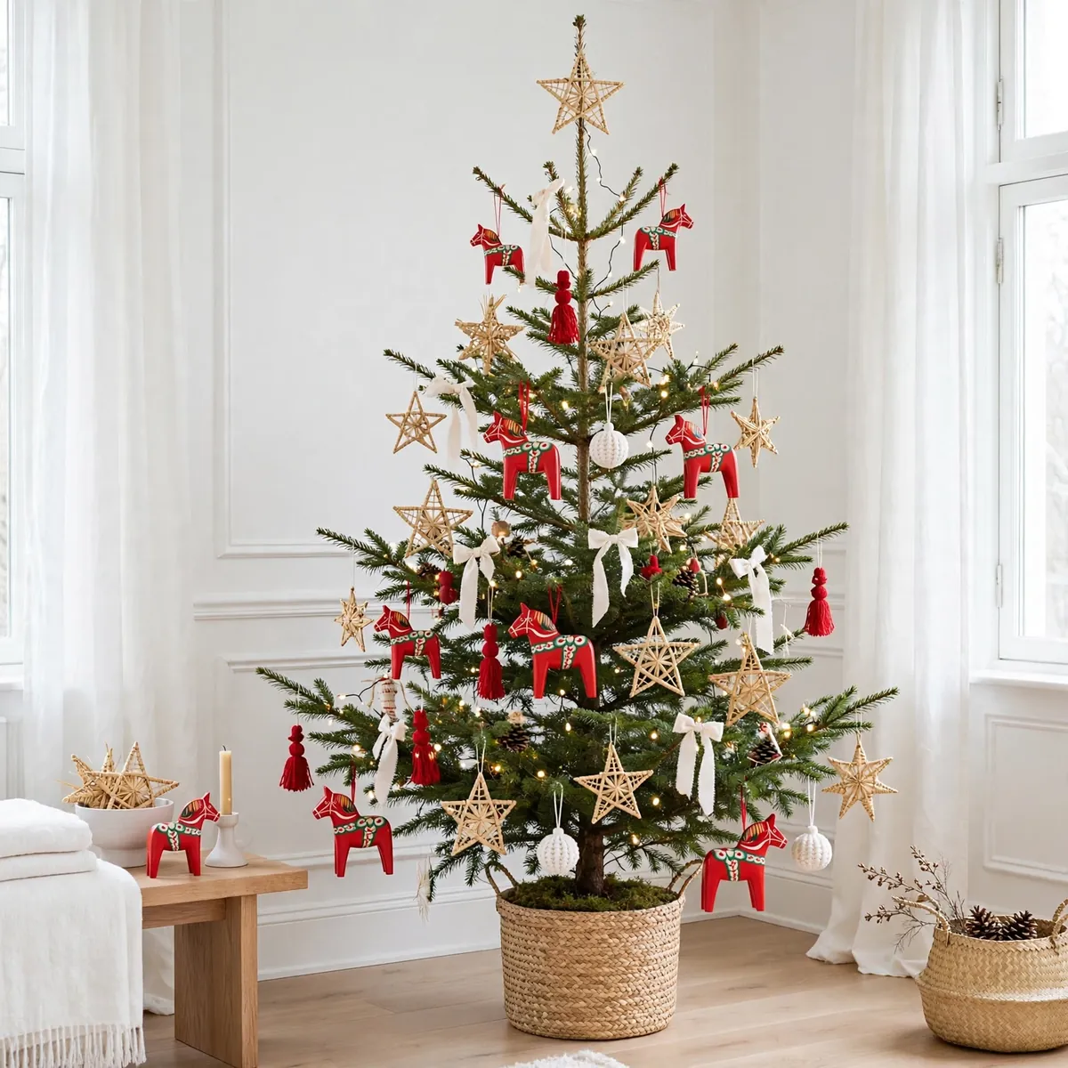 christmas tree decor ideas: Burlap and Wooden Rustic
