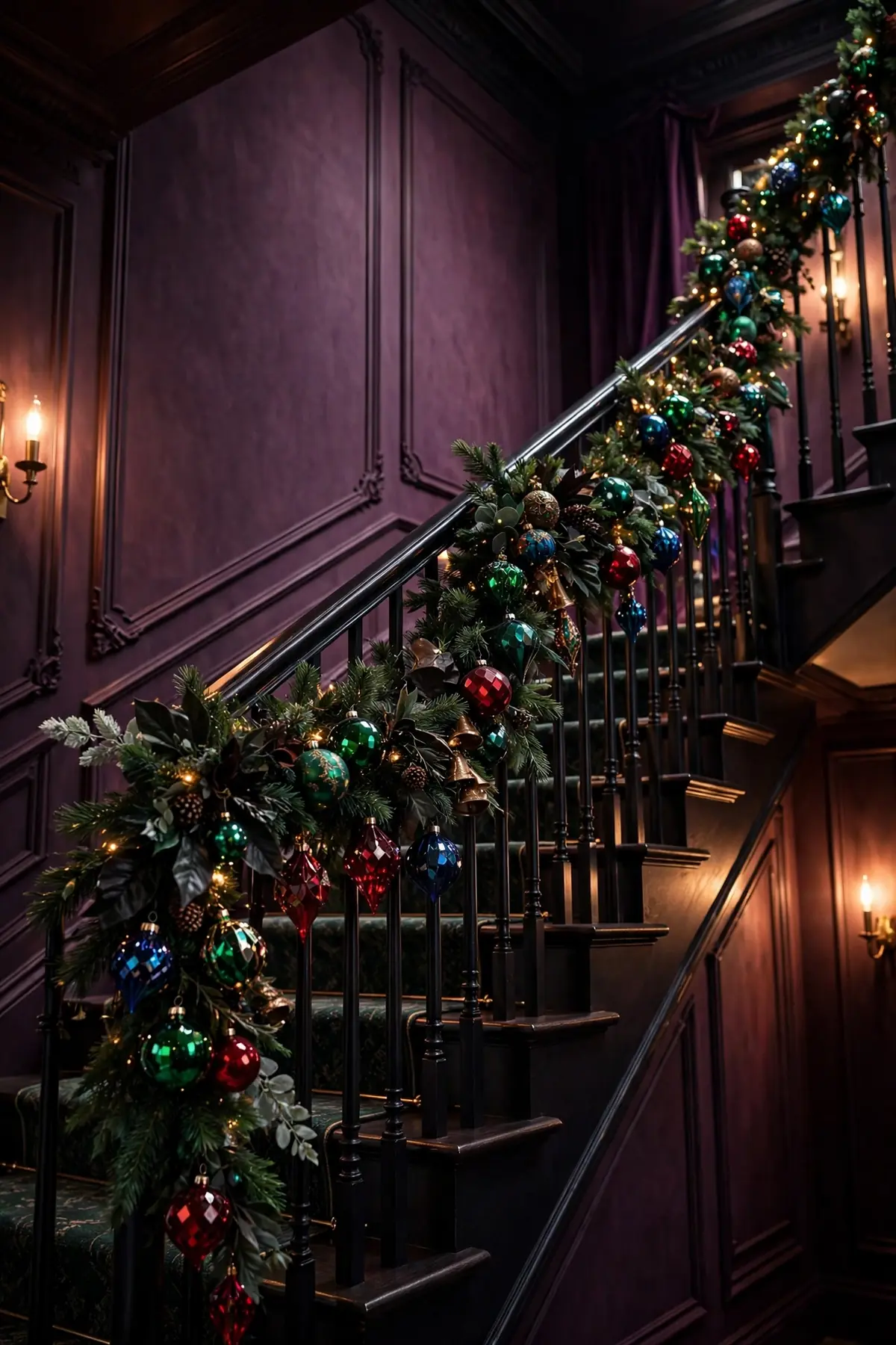 christmas staircase ideas: Jewel-Tone Christmas: Emerald, Ruby, Sapphire