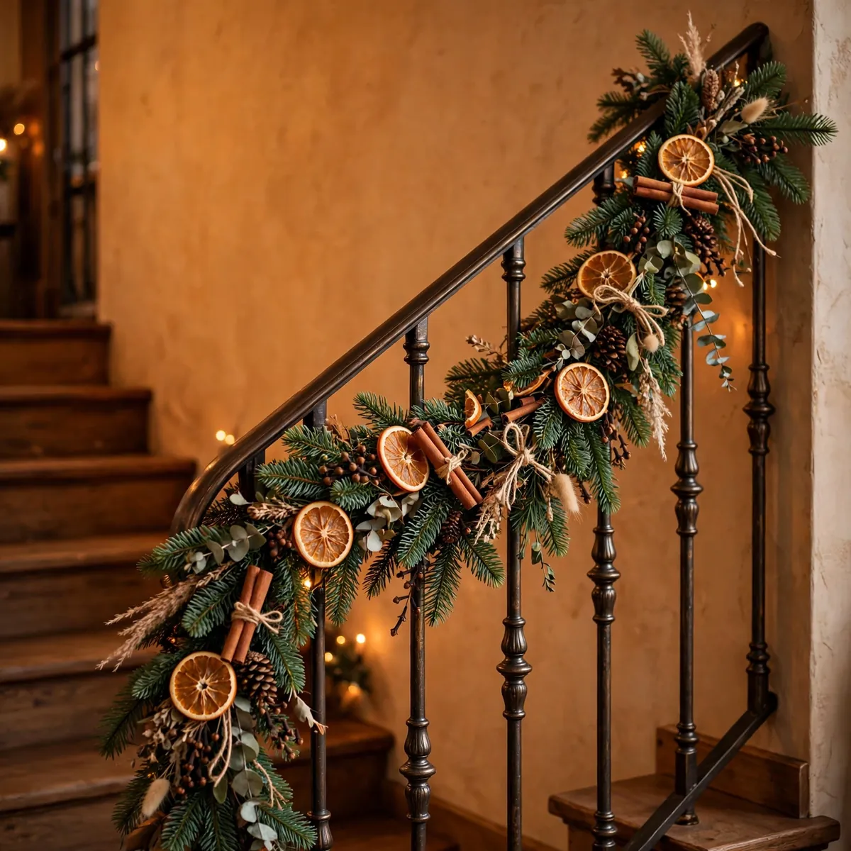 christmas staircase ideas: Citrus and Clove Natural Garland Story